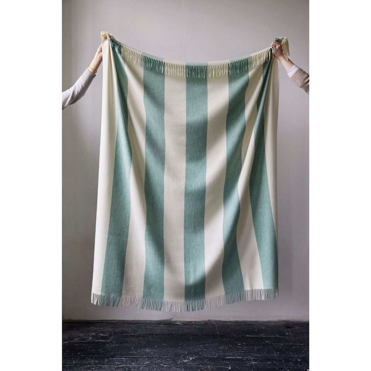 Issy Granger Green Striped Merino Wool Throw Blanket  Edit alt text