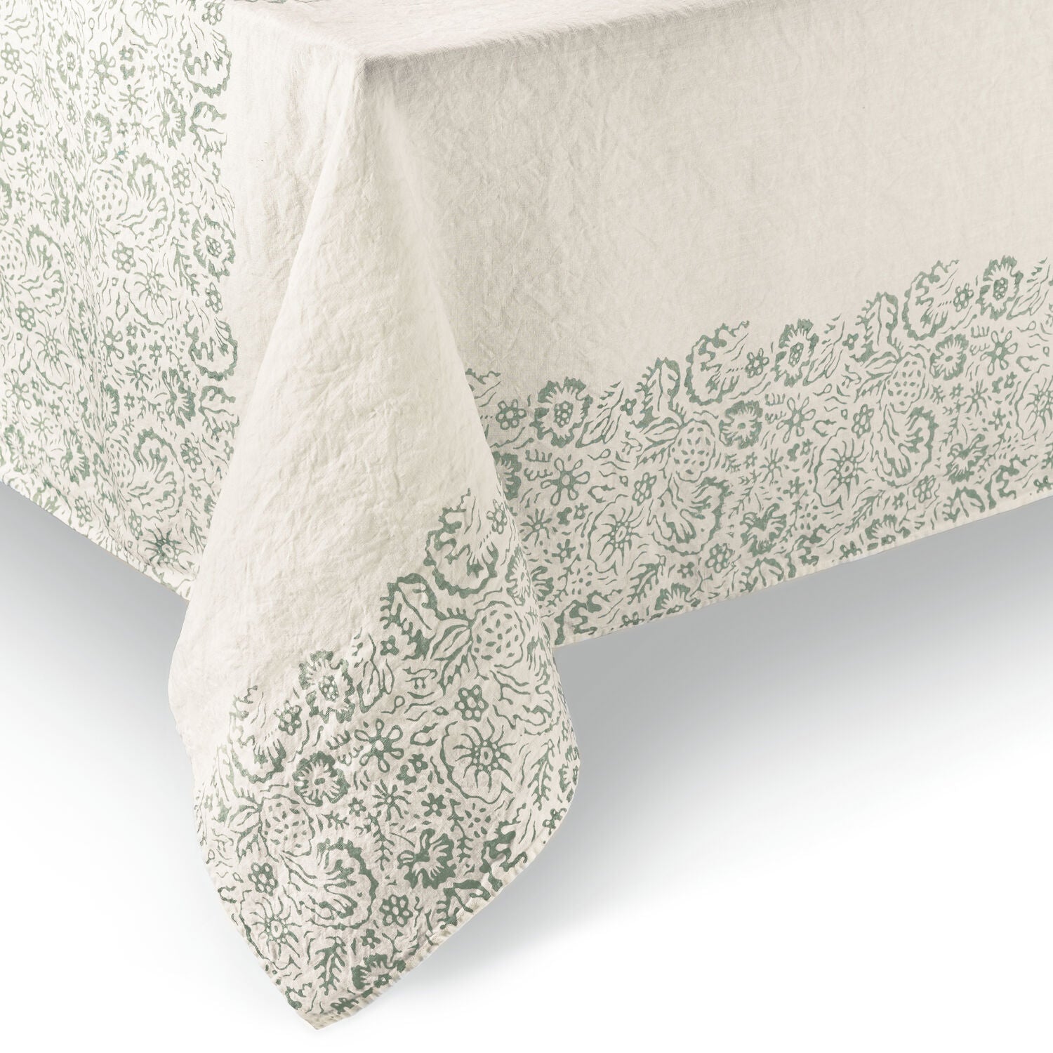 Alma Tablecloth, Cream with Sage-Large