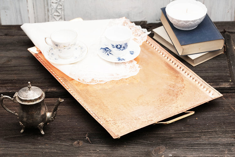 Vintage Inspired Copper Hand Hammered Large Tray