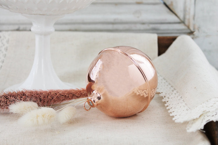 Vintage Inspired Copper Ball Ornaments, Set of 4