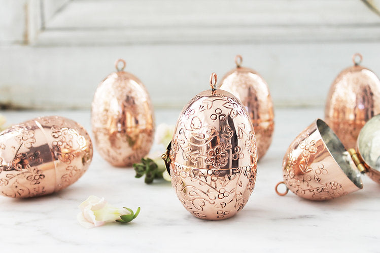 CMK Copper Etched Bird & Floral Egg Ornaments, Set of 4