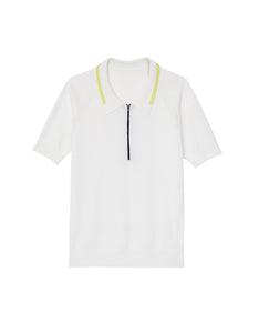 Zip Front Knit Polo in White