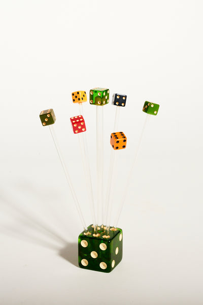 1960s Dice Swizzle Sticks and Holder
