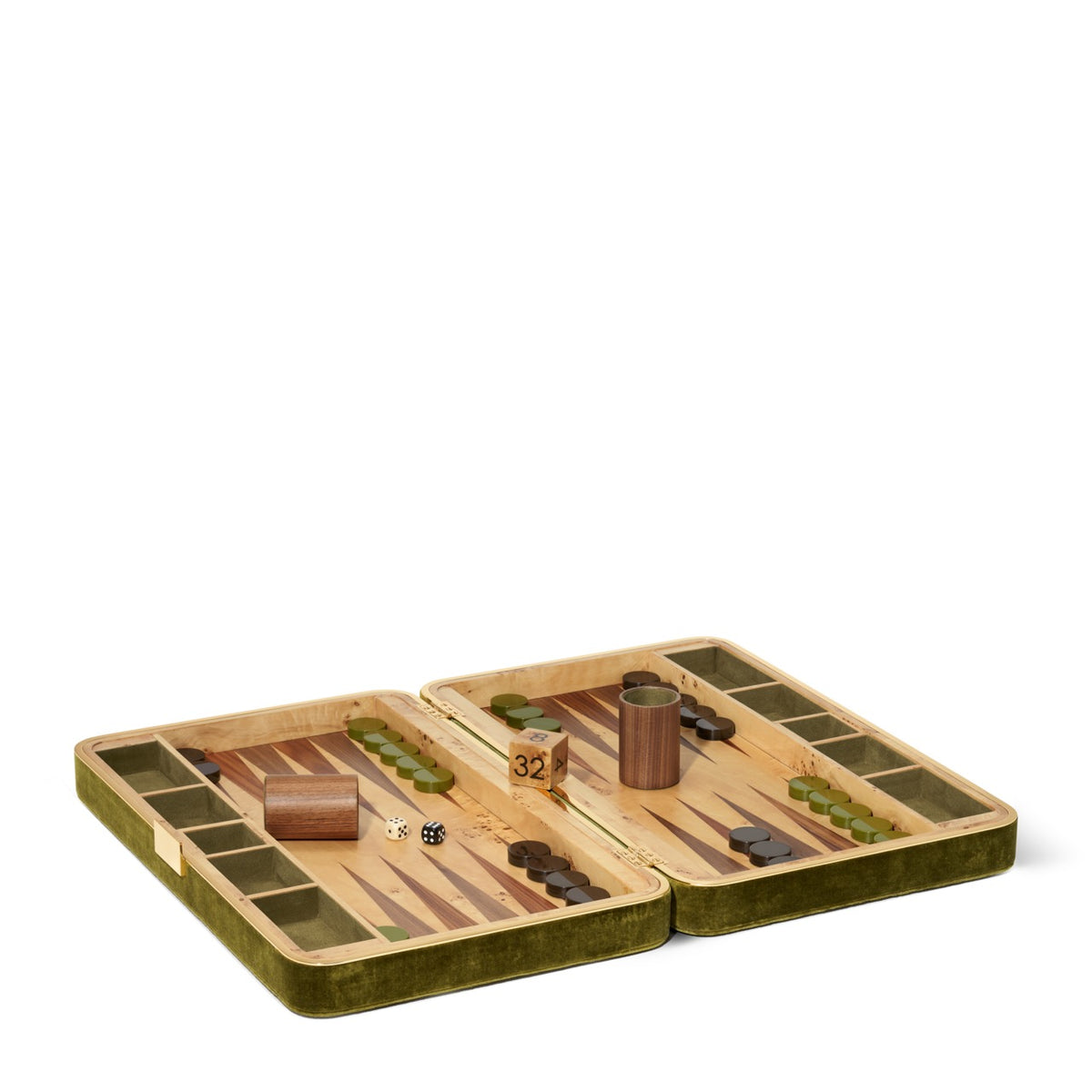 Velvet Backgammon Set in Moss