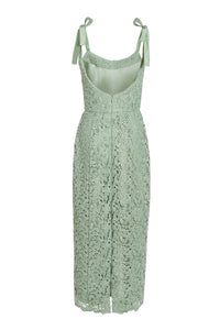 Poppy Green Crochet Tie Strap Corset Midi Dress