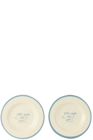 Blue & White 'Who Said I Can't Cook' Dessert Plate Set