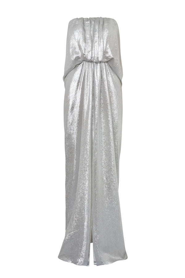 Front view of Column Dress showcasing its chic knot effect and natural drape on a white background