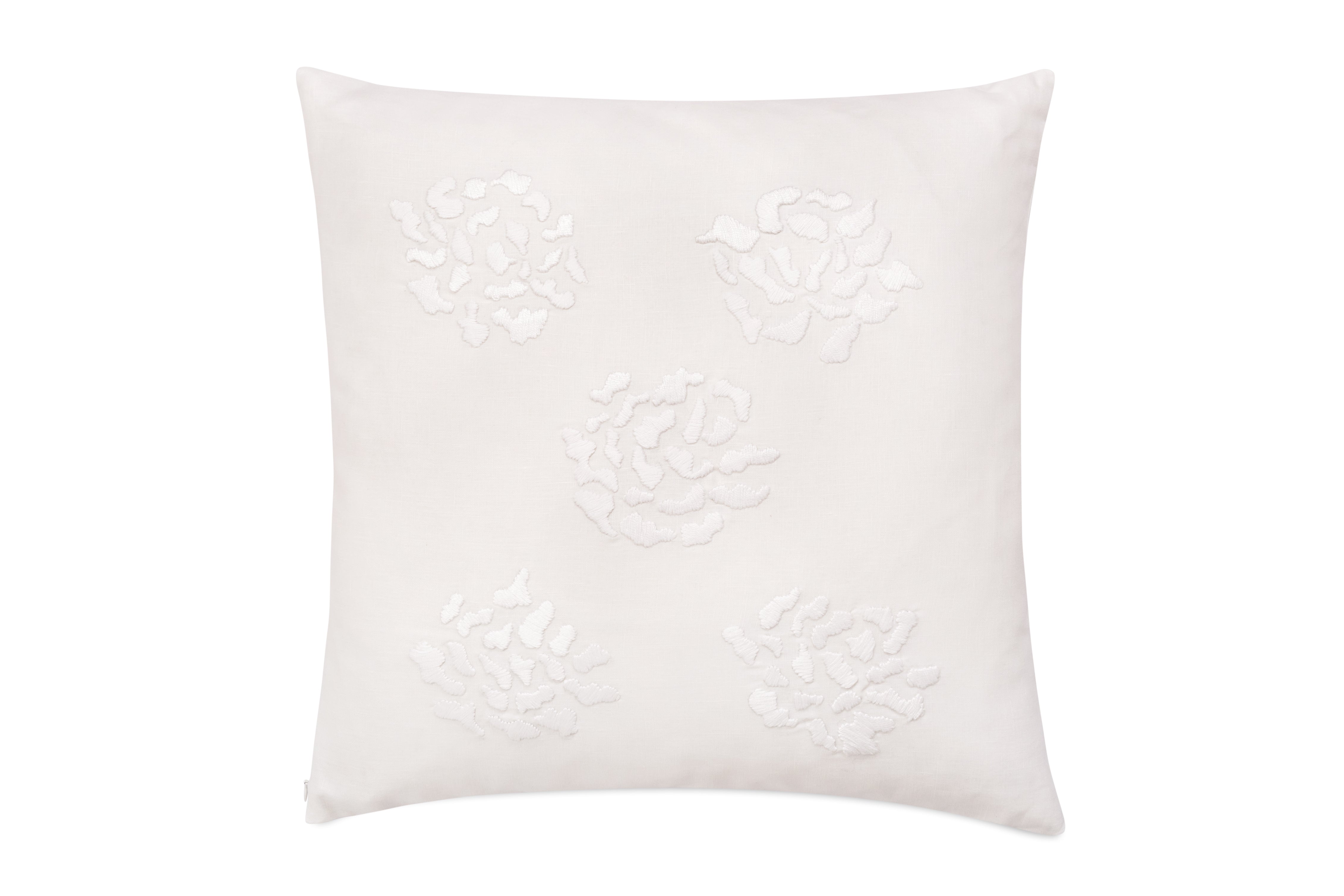 White Embroidered Linen Pillow