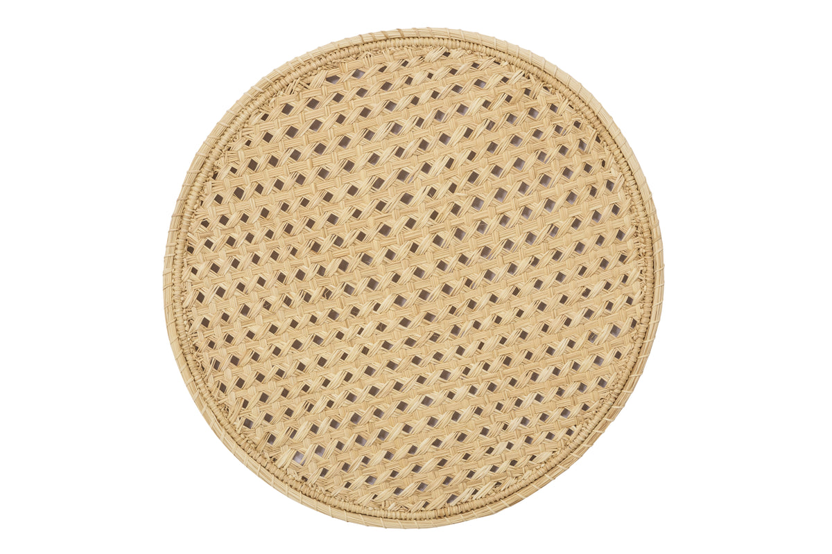 Top view of Cruz Palma Placemat, Set of 4 showcasing handwoven natural palma de Iraca fibers on a white background
