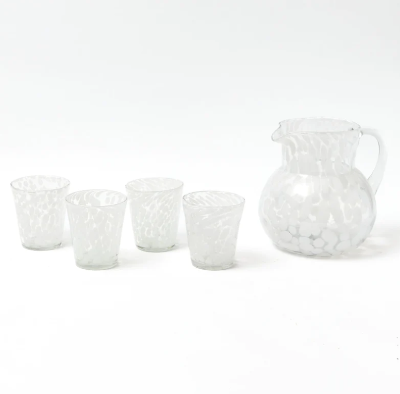 Dappled White Glasses & Jug Set