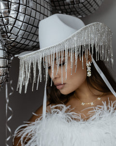 Diamanté Fringe & Veil Cowgirl Hat