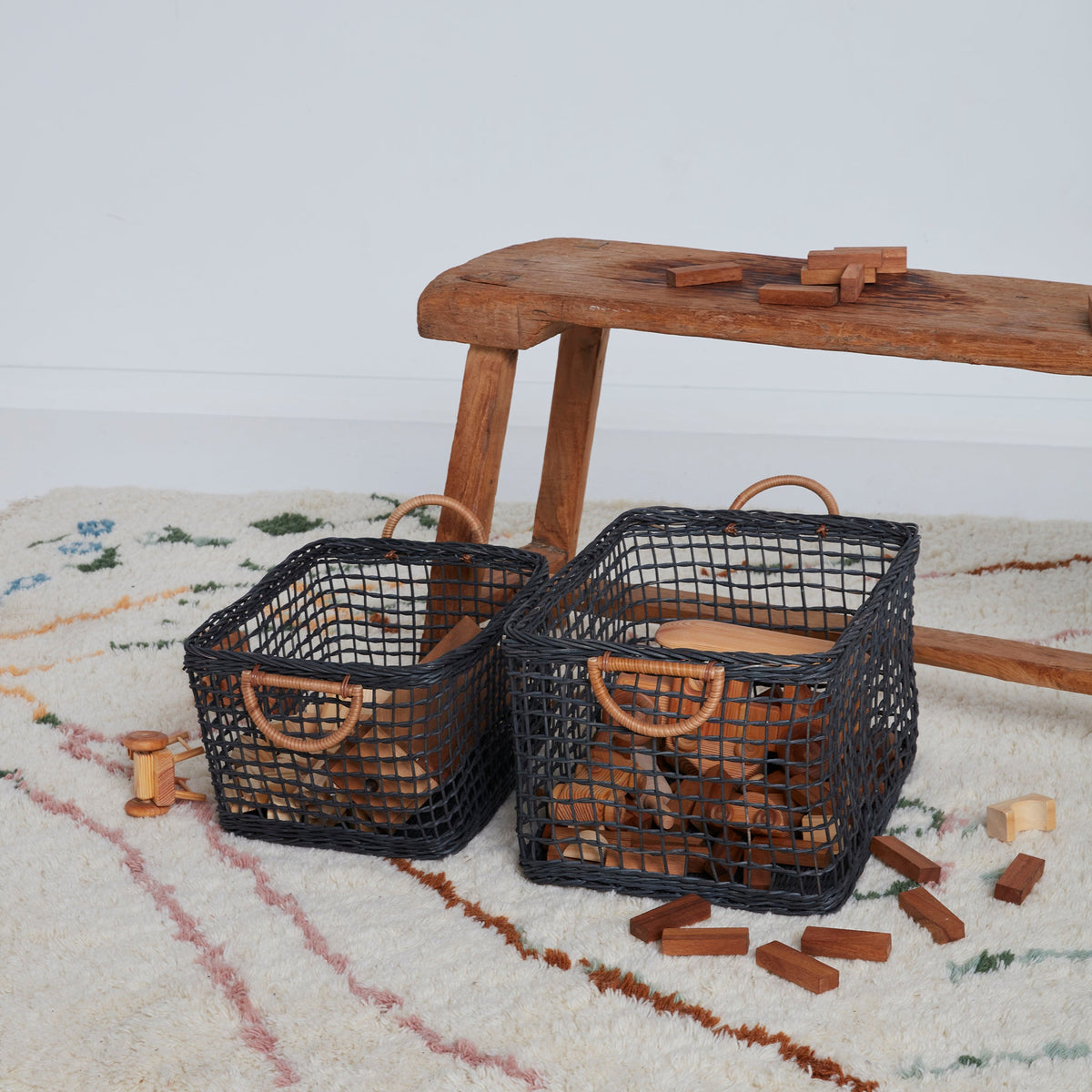 Rattan Cabouche Basket Set in Ink