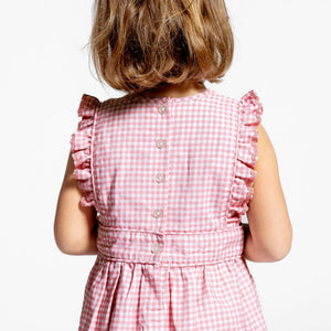 Girl's Pink Guava Gingham Pinafore Dress