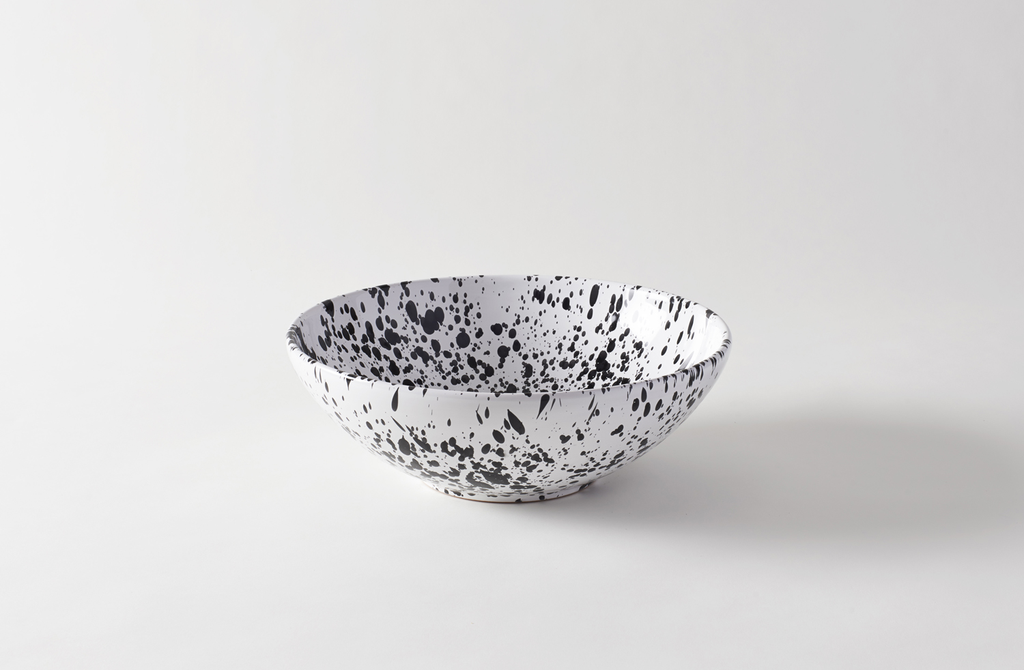 Black on White Splatterware 13 Inch Serving Bowl