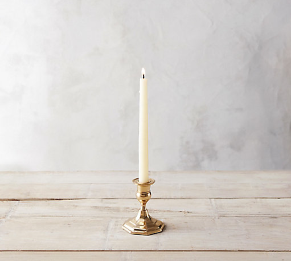 Antiqued Brass Candlestick, Low