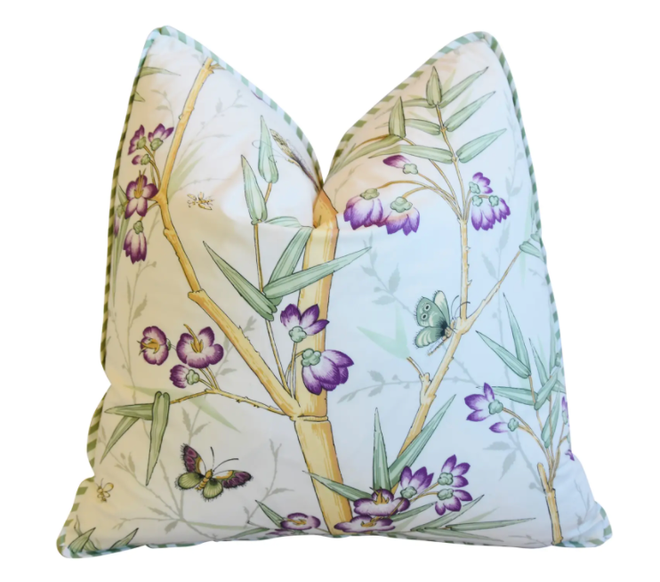 Clarence House Chinoiserie Bamboo & Butterflies Fabric Feather/Down Pillow 21" Square