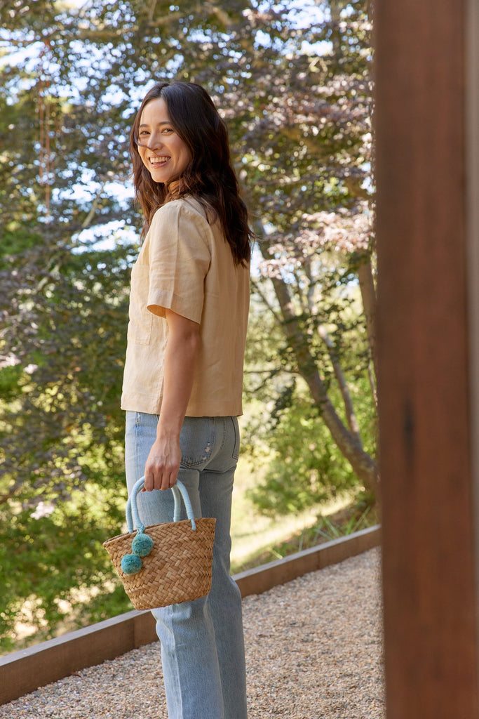 Mini St. Tropez Pom Pom Straw Tote