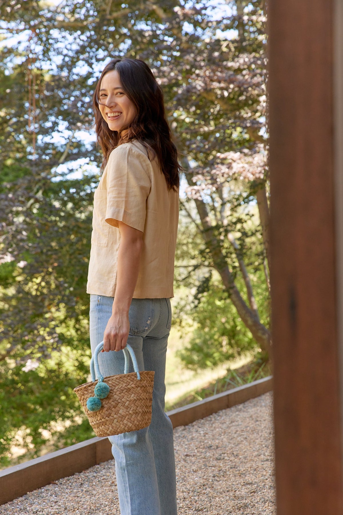 Mini St. Tropez Pom Pom Straw Tote