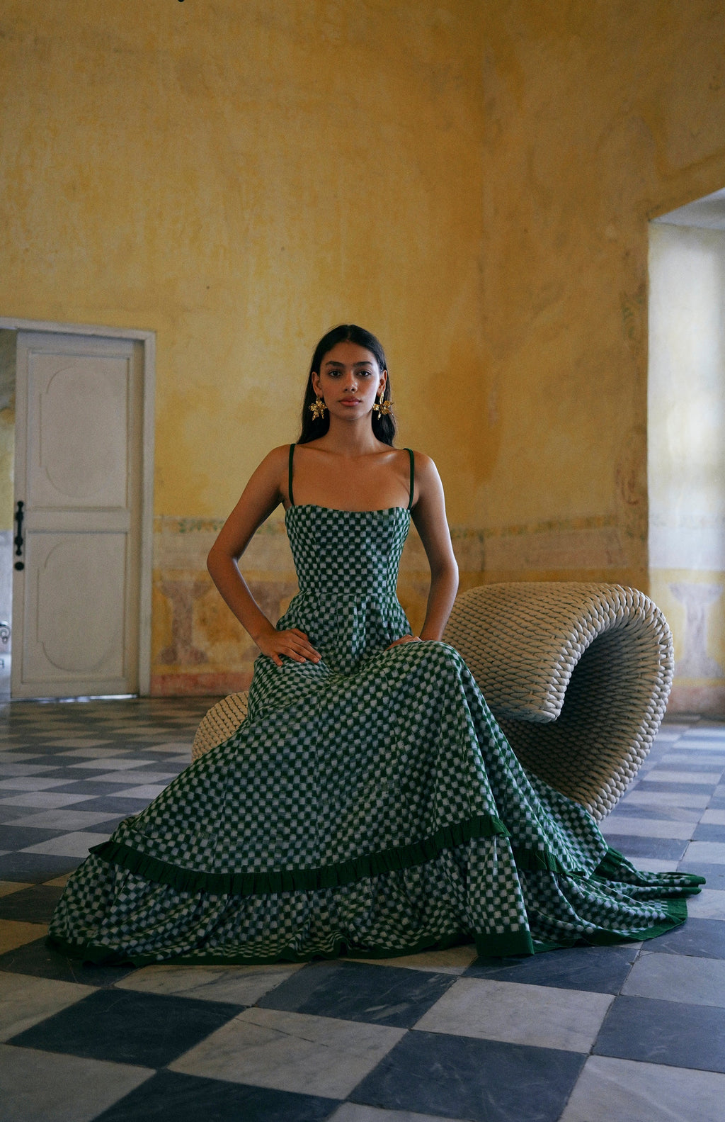 Checkmate Dress in Green S Checkmate Dress in Green S