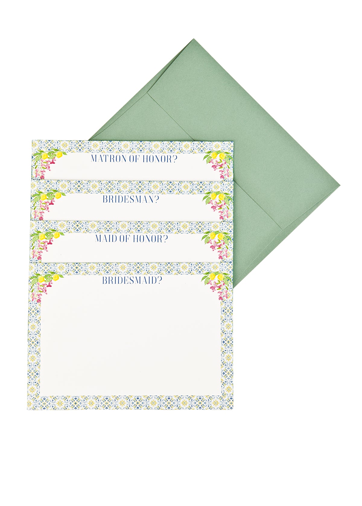 Bridesmaid Cards in Green Mosaic, Set of 10