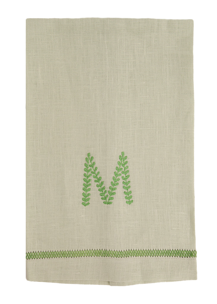 Mint Guest Towel with Greenery Monogram