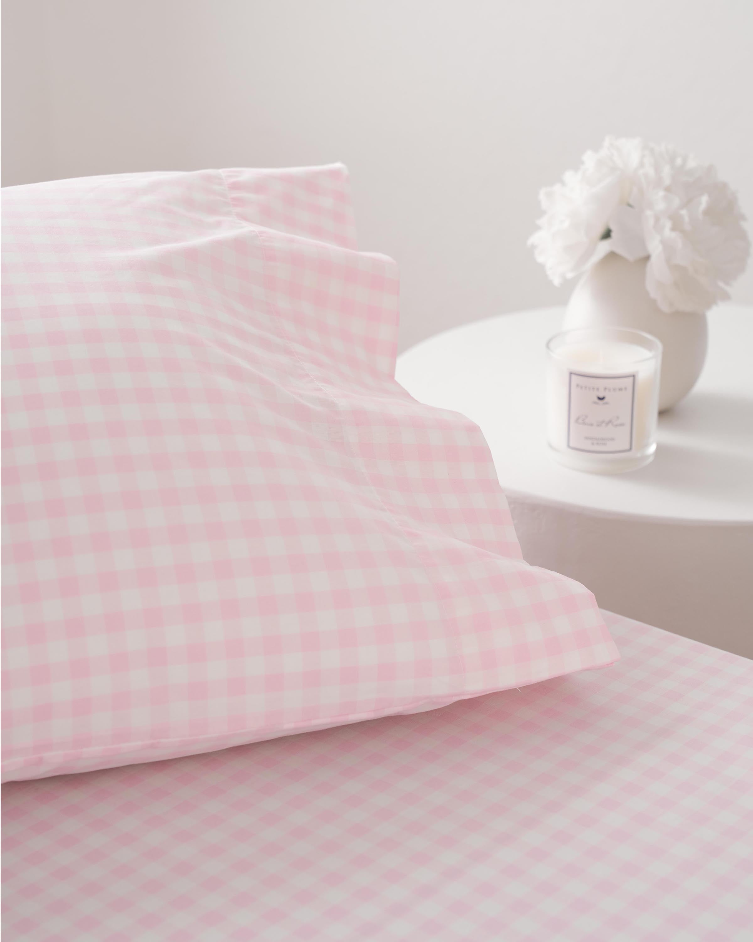 Luxe Premium Cotton Pink Gingham Bed Sheets