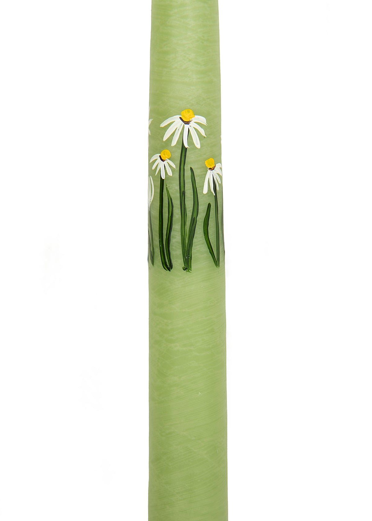 Lime Green Daisy Hand-Painted Taper Candles, Set of Two