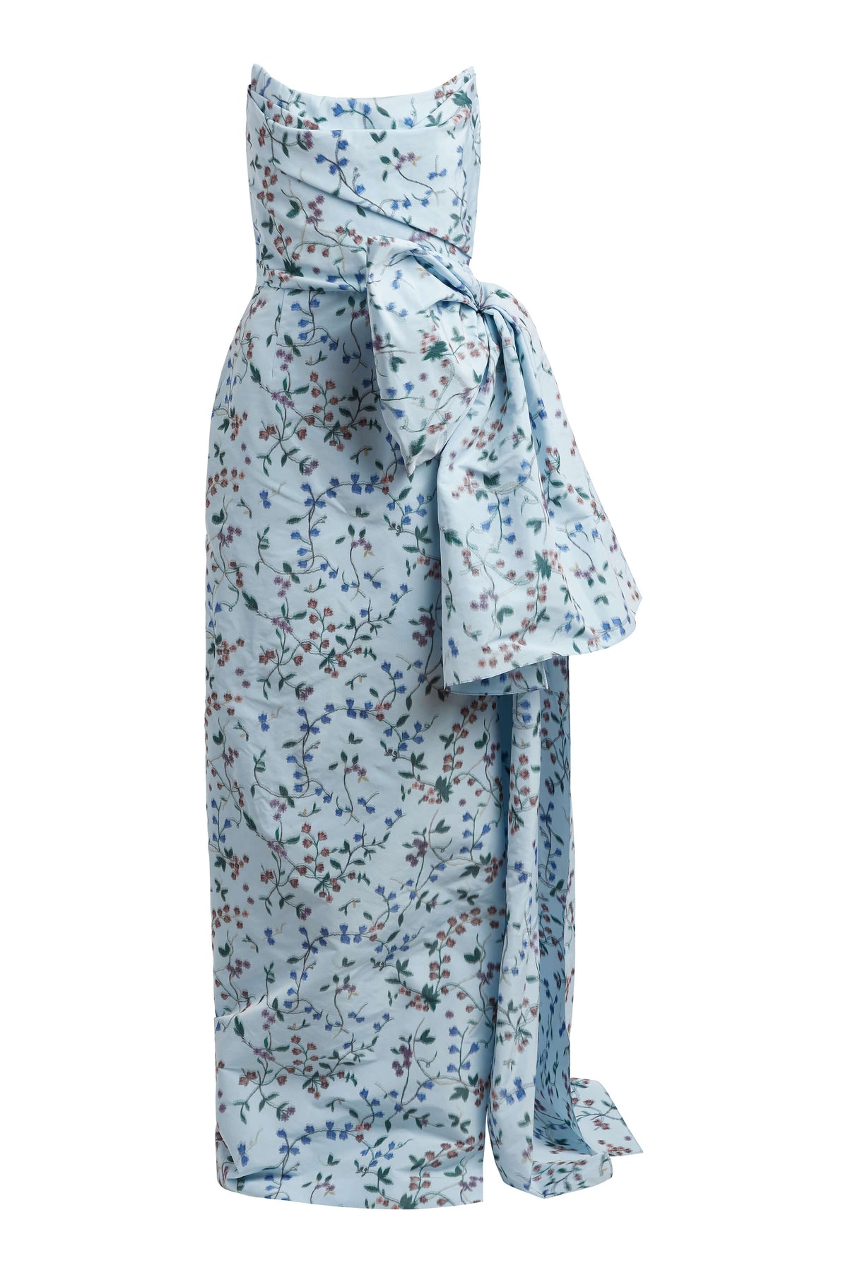 Athena Blue Vine Ikat Strapless Draped Bodice Gown