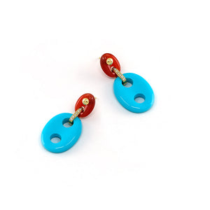 Diamond & Stone Mariner Link Earrings in Turquoise & Carnelian