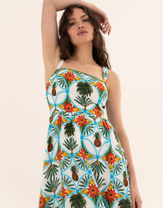 Dani Linen Midi Dress in Palm White