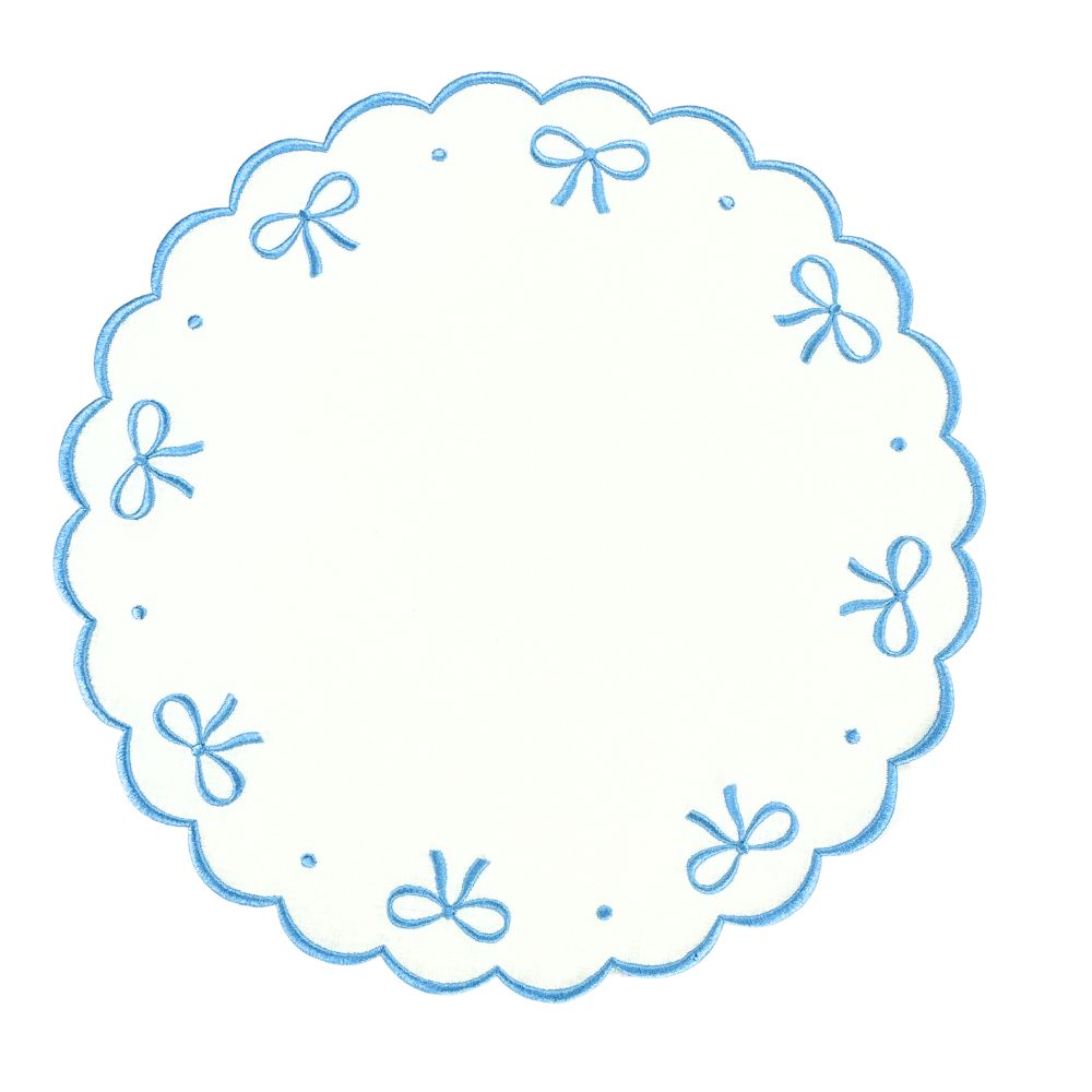 Studio Collection - Juliet Bows Placemats in White and Blue, Set of 4