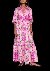Demi Cotton Maxi Dress in Antheia Pink Placement