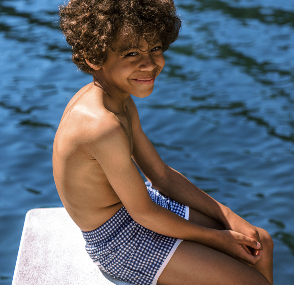 Boys Navy Gingham Boardie