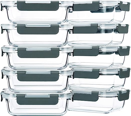 10-Pack Glass Meal Prep Containers