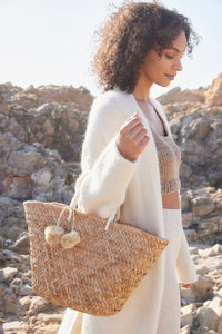 St. Tropez Pom Pom Straw Tote