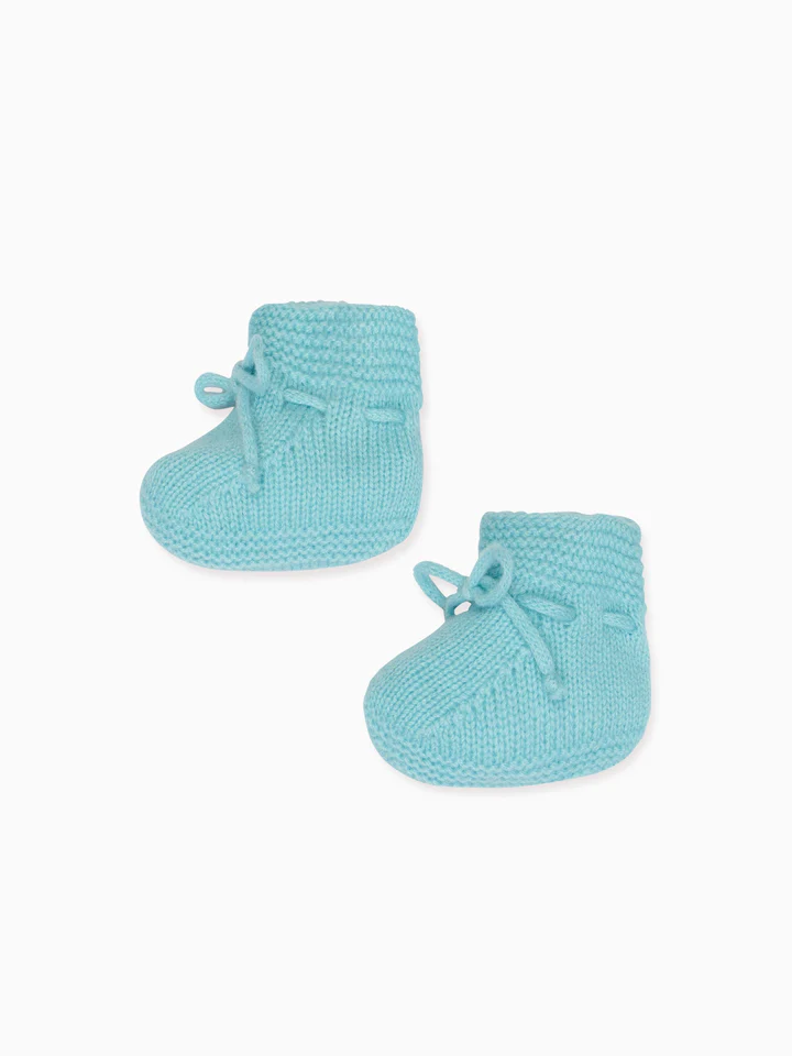 baby sage green evita cashmere booties