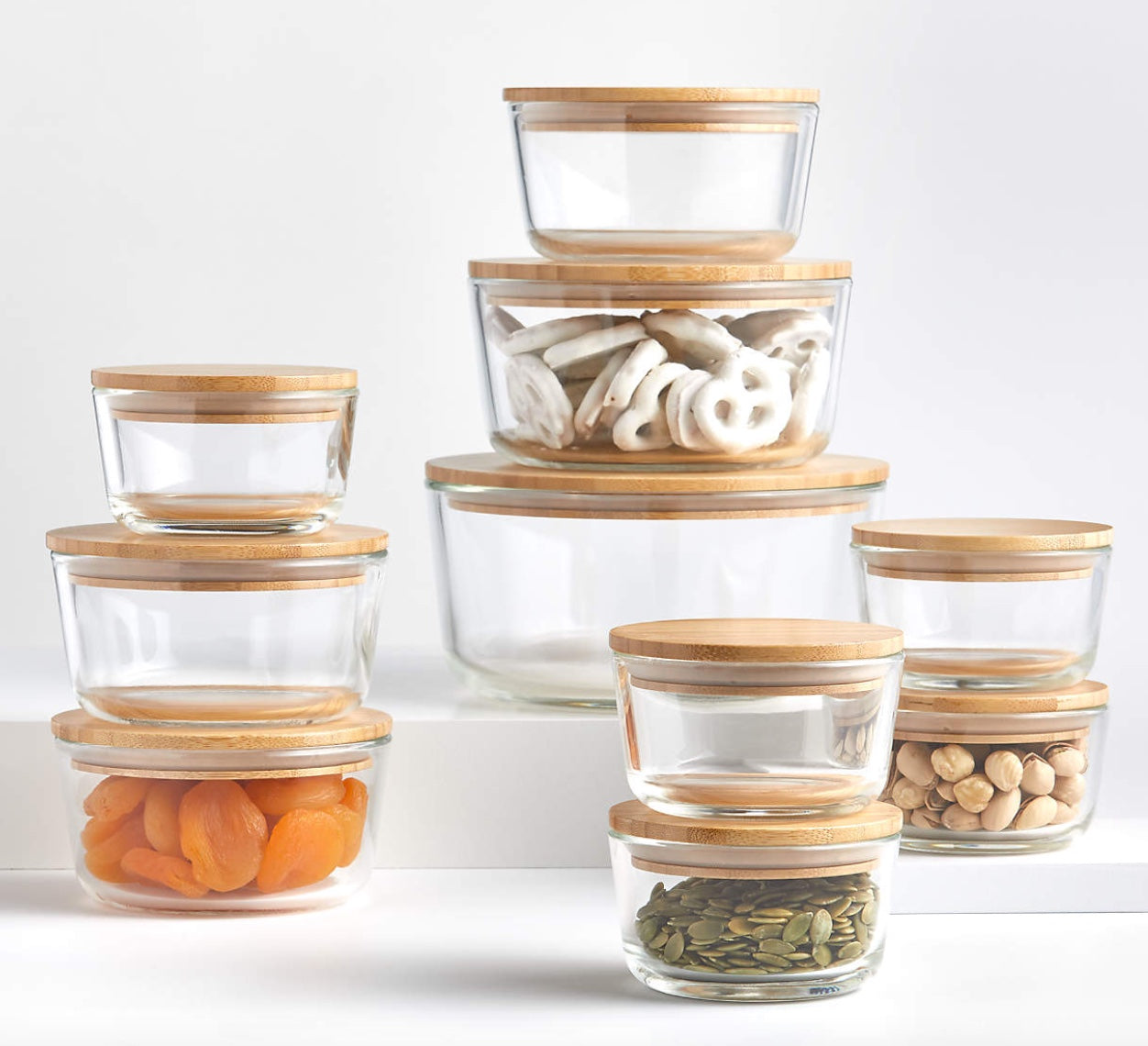 20-Piece Round Glass Containers with Bamboo Lids Set