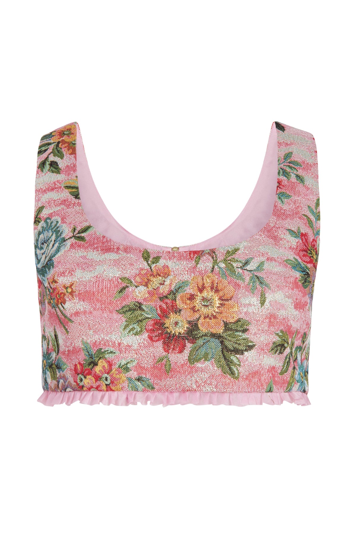 Clara Rose Tapestry Crop Top With Pink Micro Pleat