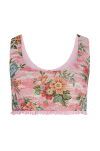 Clara Rose Tapestry Crop Top With Pink Micro Pleat
