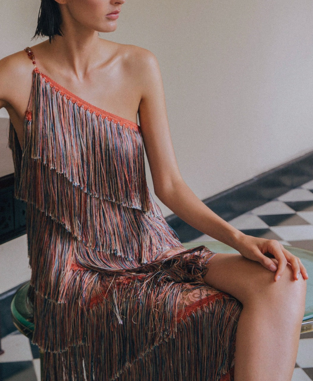 Gacela One-Shoulder Fringe Dress