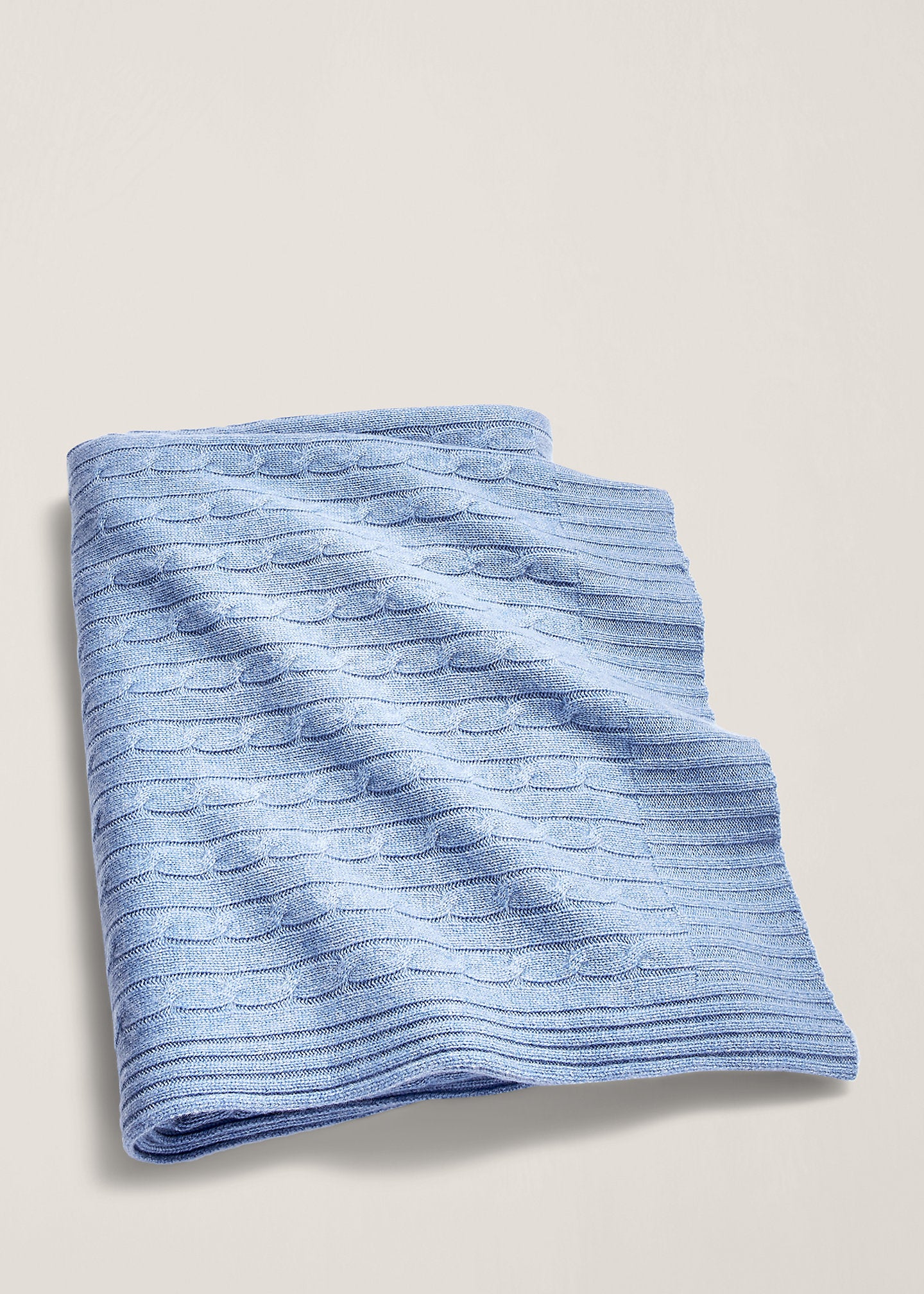 Cable Cashmere Throw Blanket - Heather Blue