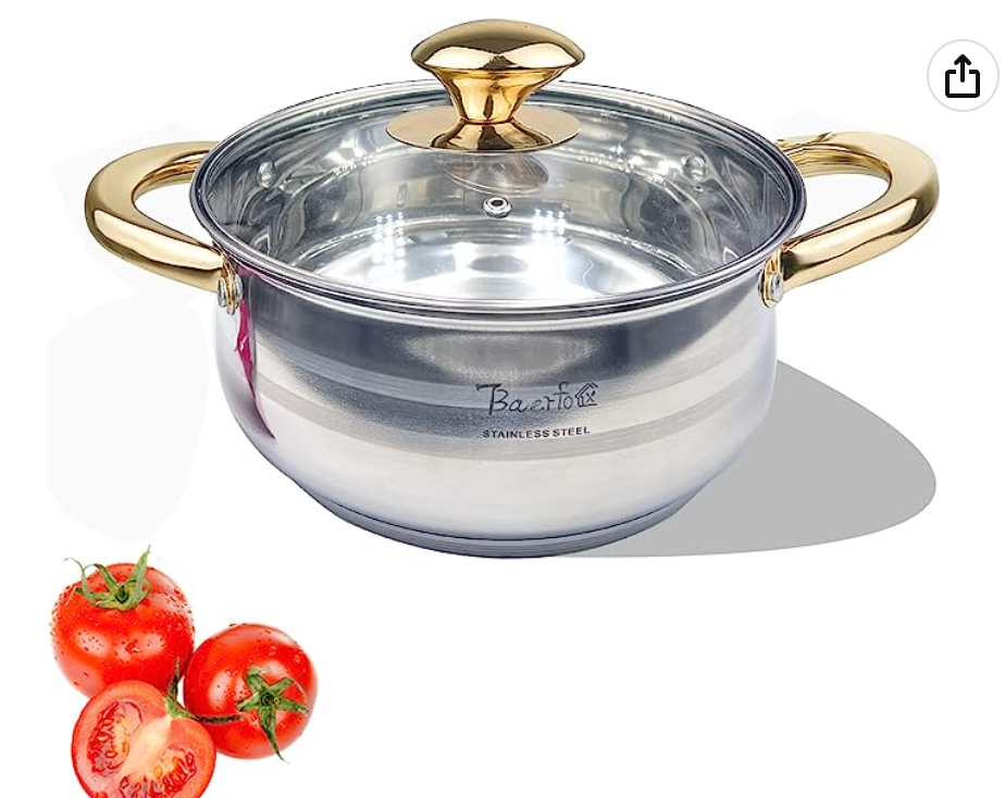 BAERFO 3 Qt Induction Stockpot | 5-Ply 18/10 Stainless Steel Cooking Stock Pot with Lid | Heavy Duty pots for Soup, Broth, Chili, Casserole, Stew, Induction, Oven and Dishwasher Safe soup Pot