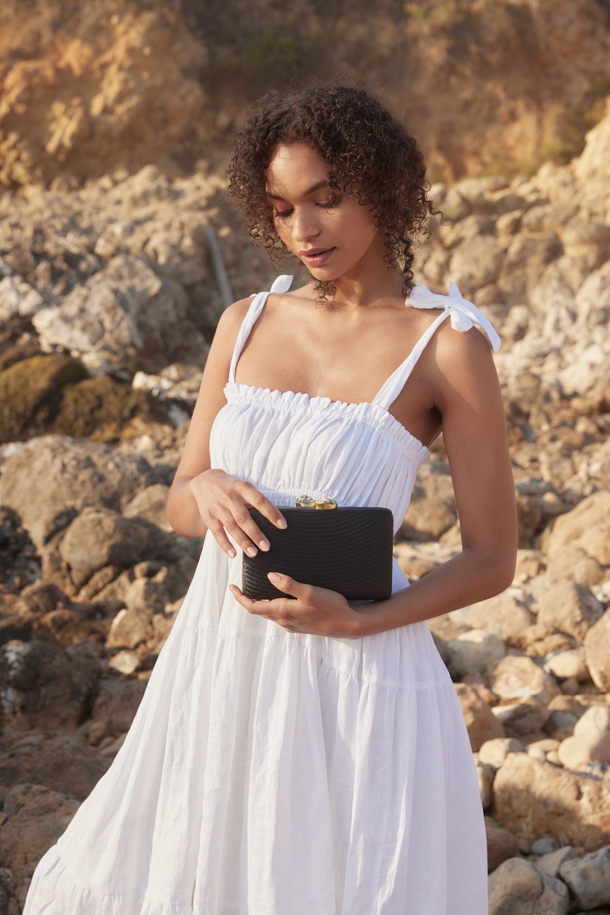 Jen Clutch with White Stone in Black