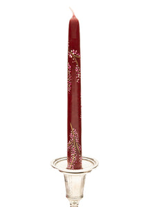 Burgundy Cherry Blossom Hand-Painted Taper Candles, Set of Two