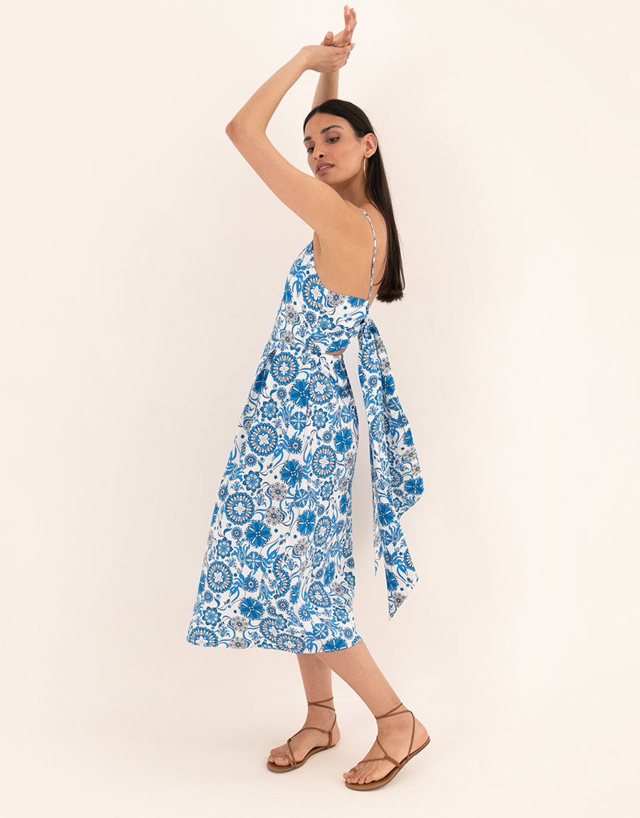 Goreti Cotton Maxi Dress in Space Flower Blue