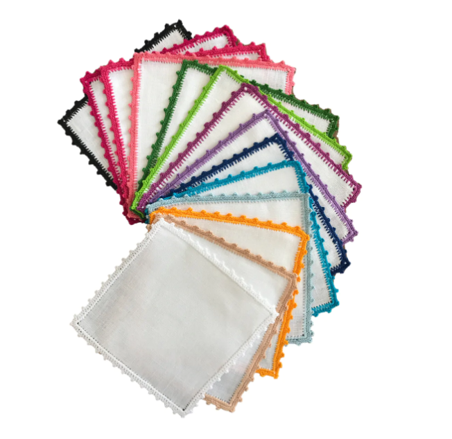 Bella Crochet Edge Cocktail Napkin (White)