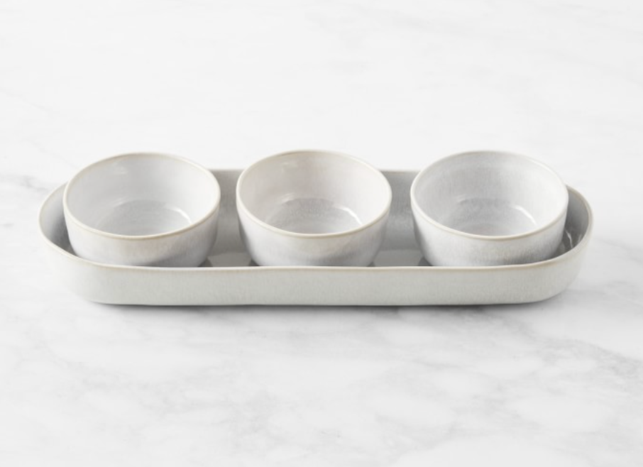 Cyprus Reactive Glaze Triple Condiment Dish