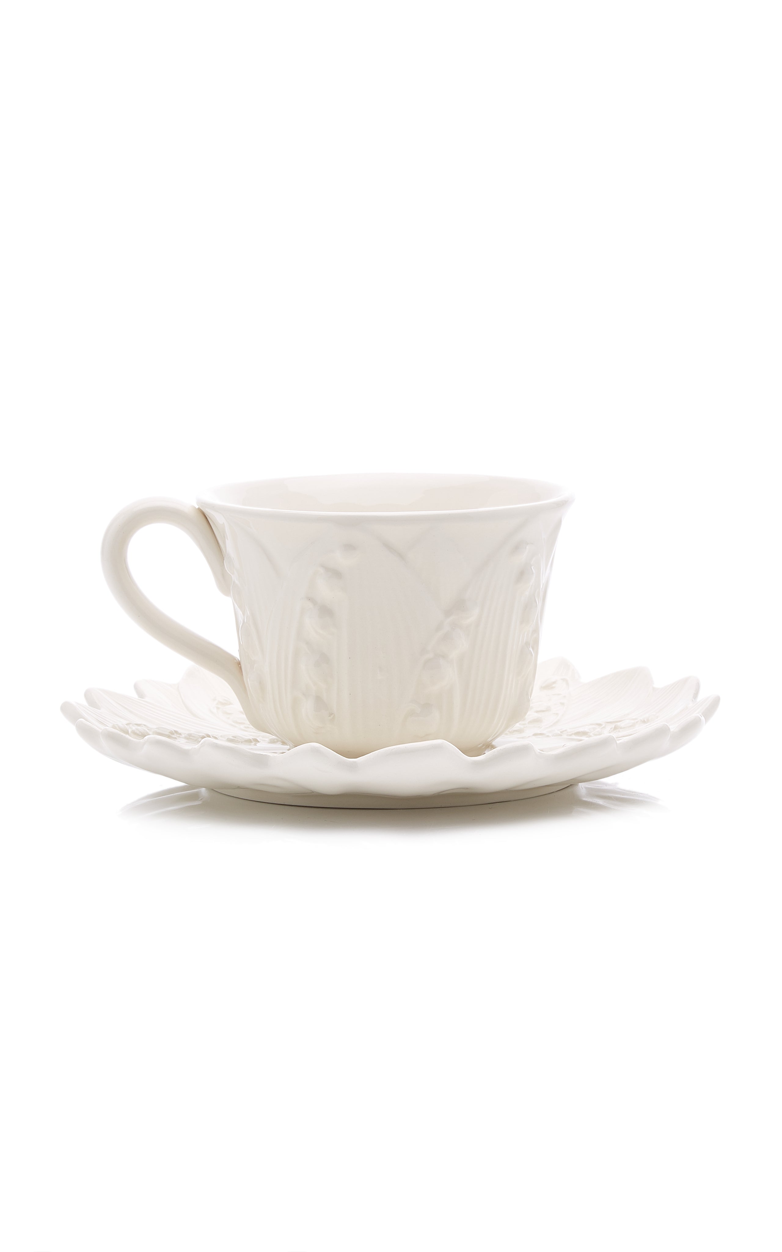 Set-Of-Six Lily Of The Valley Ceramic Breakfast Cup and Saucer