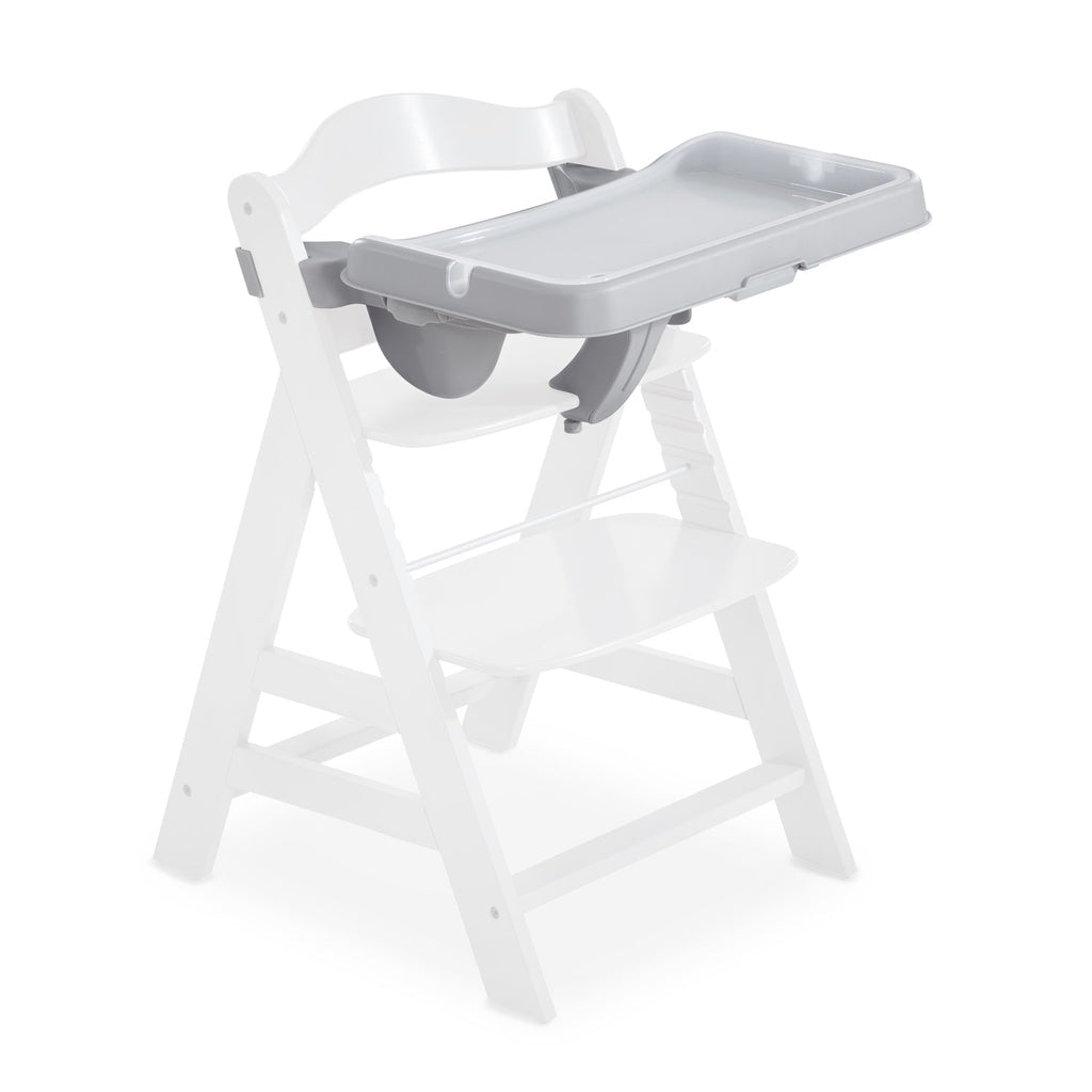 hauck AlphaPlus Grow Along White Wooden High Chair Seat with Grey Removable  Tray Table and Pad Deluxe Seat Cushion for Babies 6 Months and Up