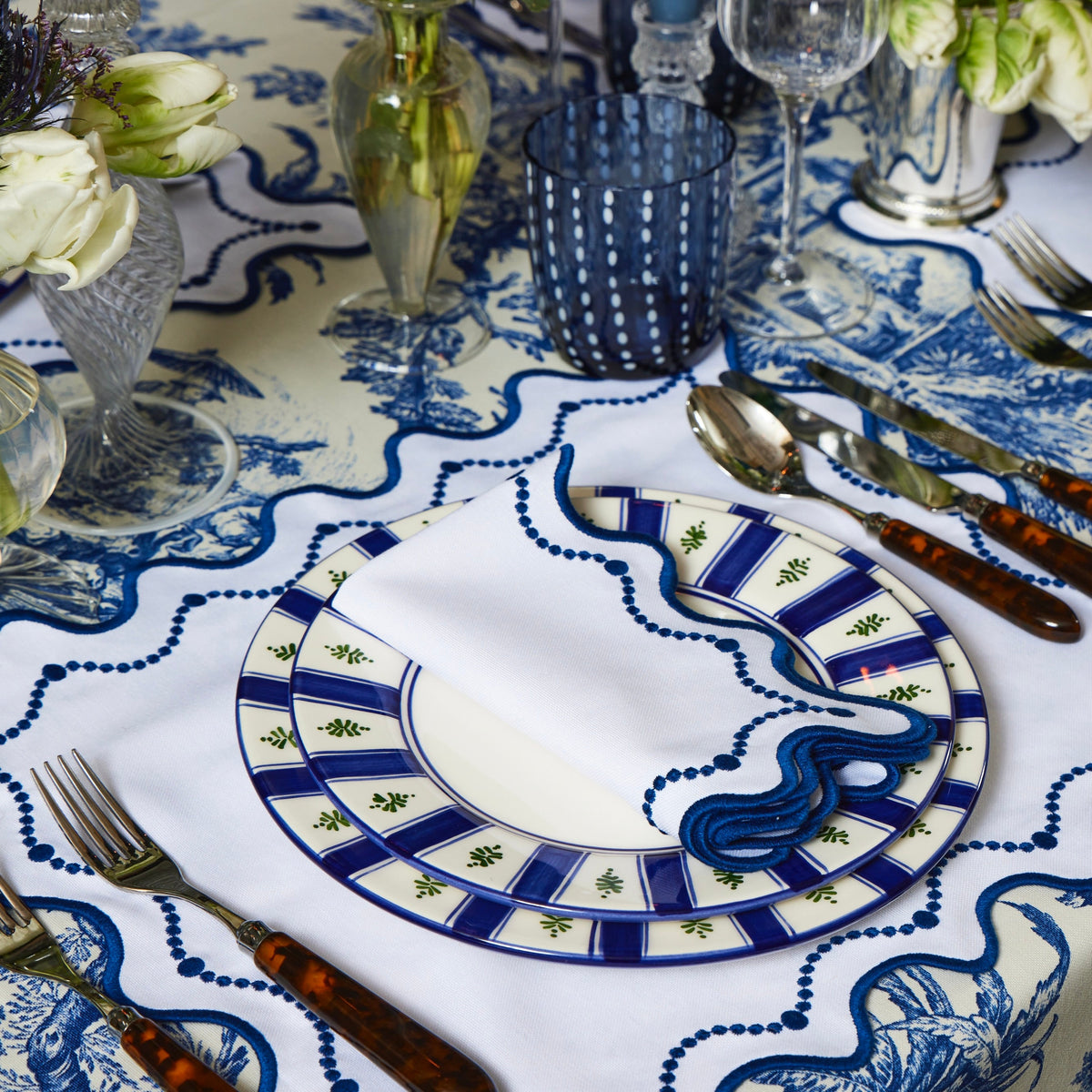 Marni Scalloped Blue Embroidered Napkins, Set of 4